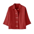 thumbnail image 6 of Endives Linen Shirts For Women Button Down Shirt Summer Solid Color Casual Half Sleeve Blouse Beach Loose Shirt Womens Tops Red, 6 of 7