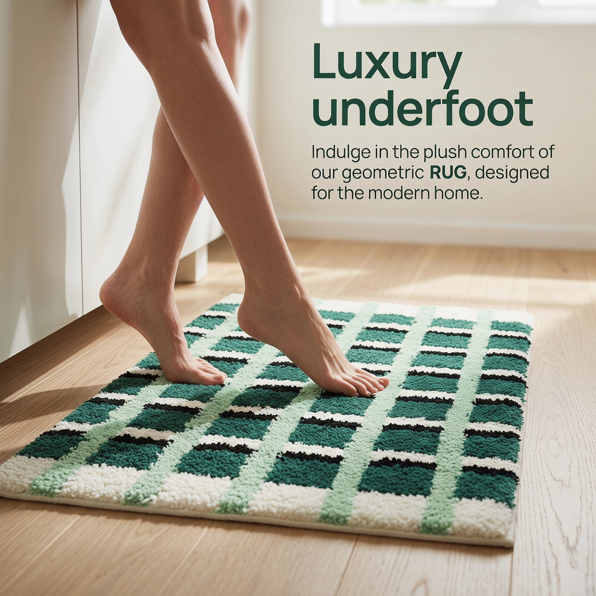 Unique Bargains Absorbent Plush Non-Slip Washable Checkered Rug Green 32" x 20"