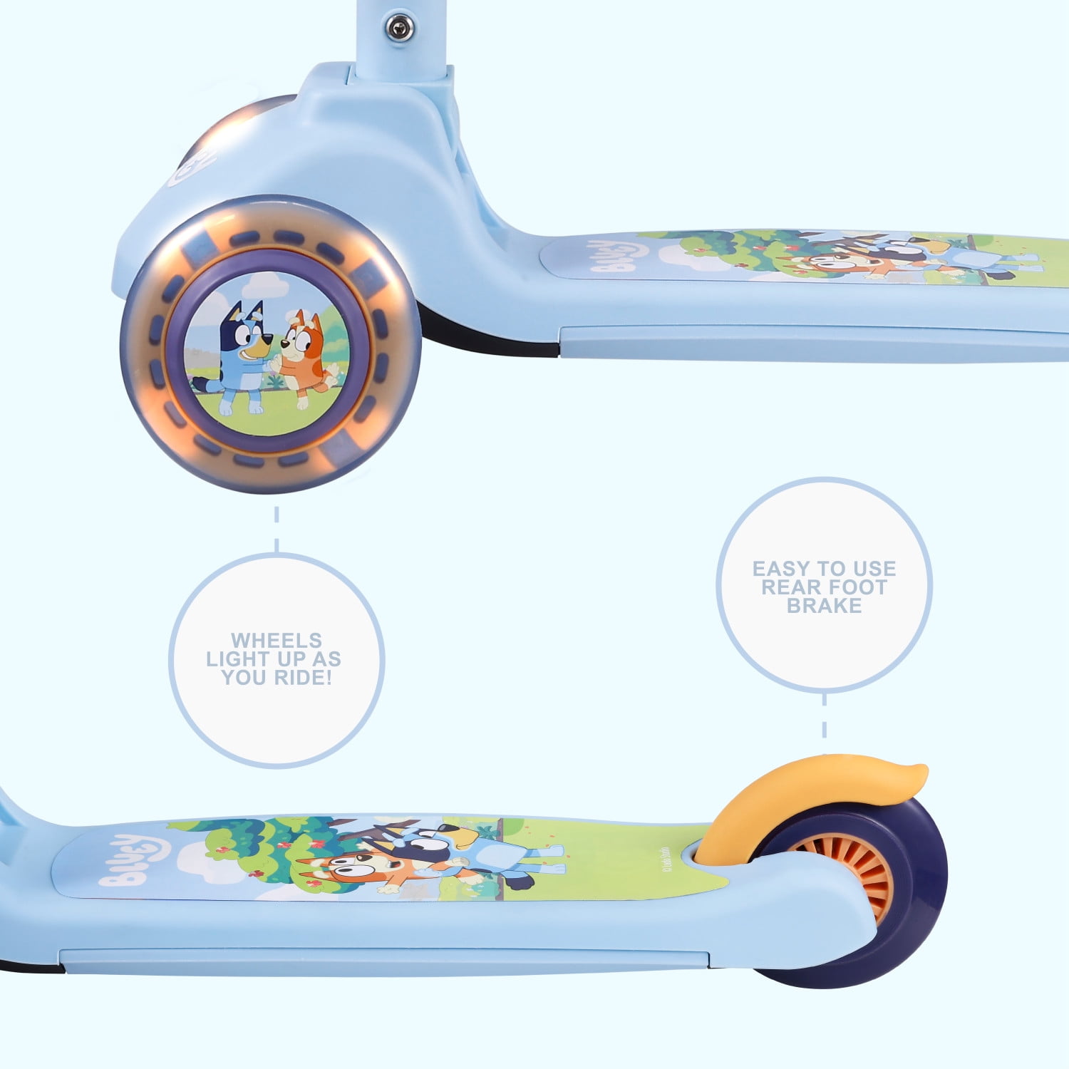 Bluey Ride-N-Glide Buddies Toddler 3 Wheel Kick and Sit Scooter, for Kids Ages 3+, Bluey