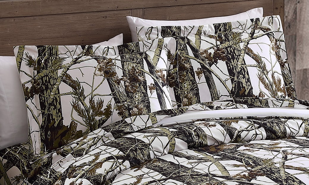 Chezmoi Collection Salem 2-Piece Cabin Lodge Forest Woods Comforter Set, Nature Camo Tree Leaves Printed Soft Microfiber Bedding, White, Twin