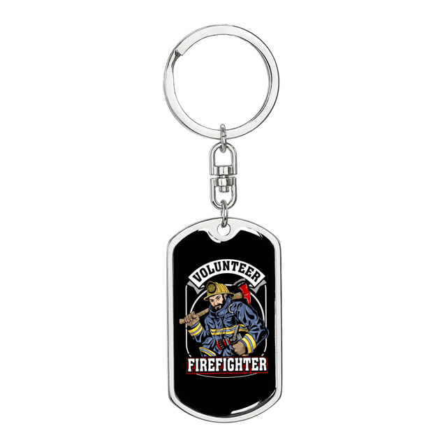 Volunteer Firefighter Stainless Steel or 18k Gold Premium Swivel Dog Tag Keychain