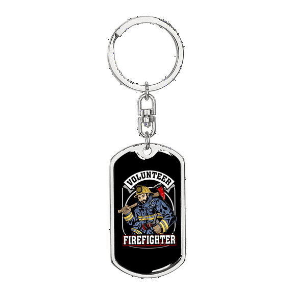 Volunteer Firefighter Stainless Steel or 18k Gold Premium Swivel Dog Tag Keychain