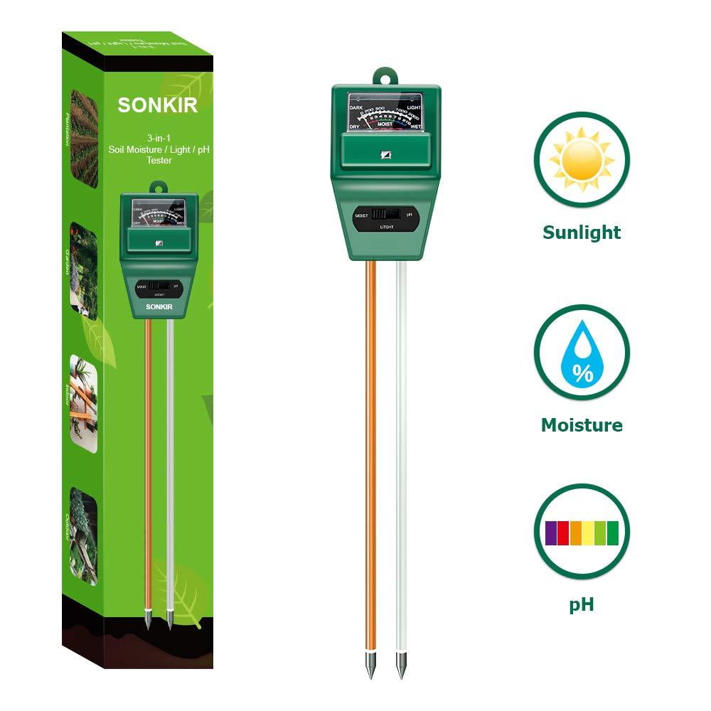 Sonkir Soil pH Meter, MS02 3in1 Soil Moisture/Light/pH Tester Gardening Tool Kits for Plant