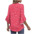 thumbnail image 3 of Cilsoka Womens Business Casual 3/4 Ruffle Sleeve Blouses V Neck Double Layers Mesh Shirts Flowy Dressy Tunic Tops, 3 of 6