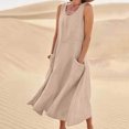 thumbnail image 2 of Tnhcen Women's Sleeveless V Neck Dress 100% Polyester Pre Shrunk Pocket Linen Look Casual Maxi Dress Plus Size S - 2XL Loose Flowy Summer Beach Casual Dress for Women, 2 of 4