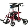 WalkMate 2 in 1 Rollator Walker Transport Chair for Seniors, 10'' Wheels Medical Rollator for Seniors with Paded Seat Backrest, Adjustable Handle and Detachable Footrests, Cherry Red