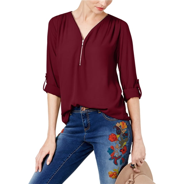 INC Blusa de punto utilitario de medios mixtos para mujer, rojo, grande