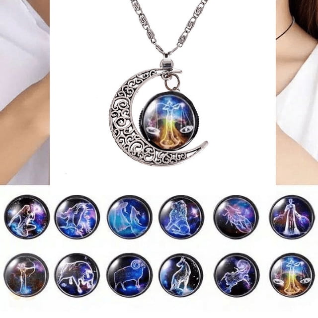 Colgante de constelación de luna, collar de gemas del tiempo, colgante de estilo europeo y americano, colgante luminoso de sueño, colgante de cristal