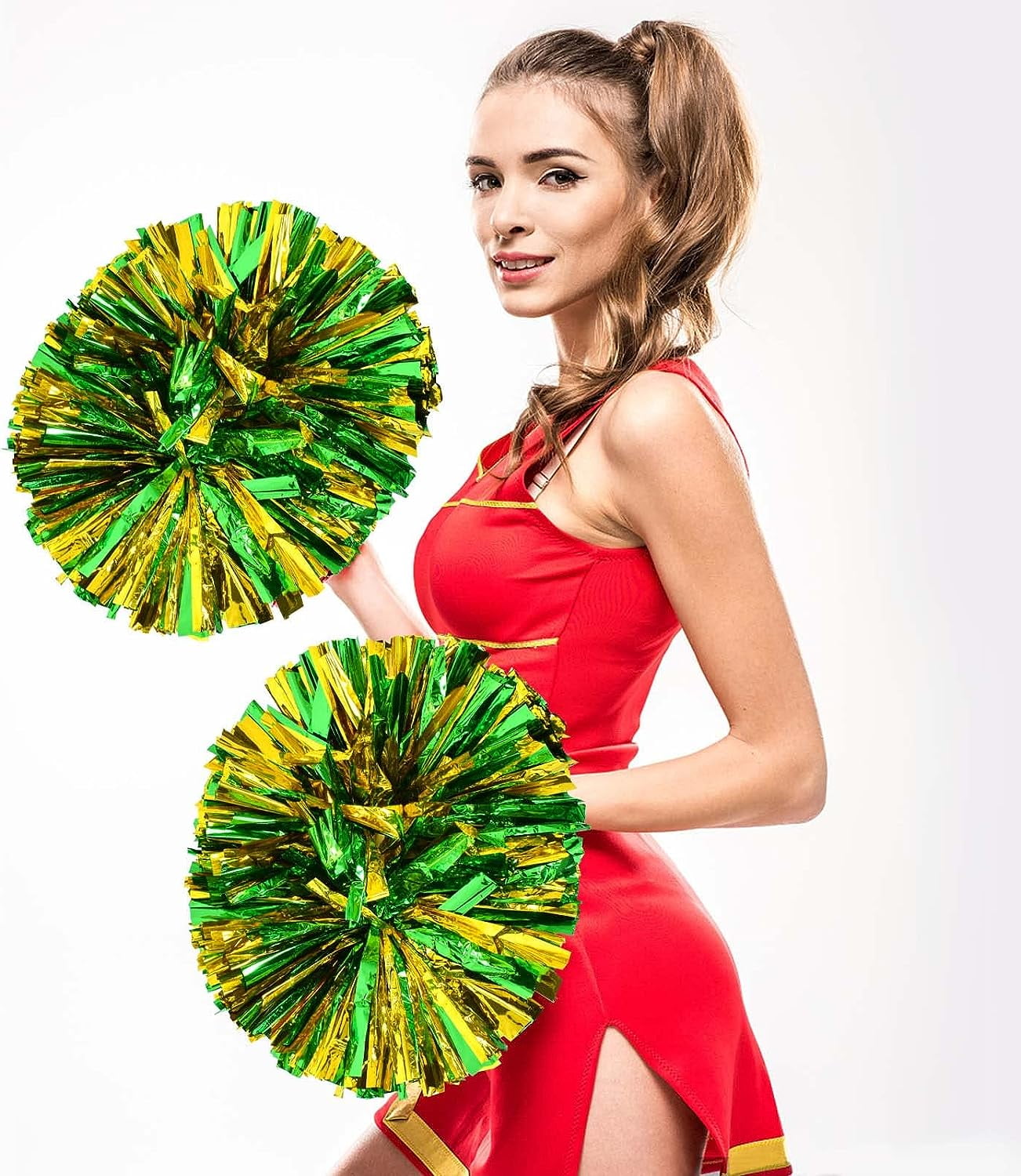 LINLIN Pom Poms Cheerleader 2 Pieces Metallic Cheerleading Pompons Flower Ball, Aerobics Cheerleading Pom Poms, for Sports Dance Cheerleading Pompons Plastic