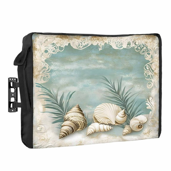 Outdoor TV Cover 30 to 32 Inches, Vintage Ocean Shell Retro Medieval Farmhouse Waterproof and Weatherproof TV Cover with Remote Control Pocket, Flat Screen TV Cover Protector for Outside TV