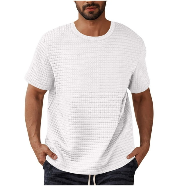 Blusa de Manga Corta Versátil Color Sólido Movimiento Cuello Redondo para los Hombres, Moda Casual Blusa de Poliéster, Lavado a Mano Primavera Verano