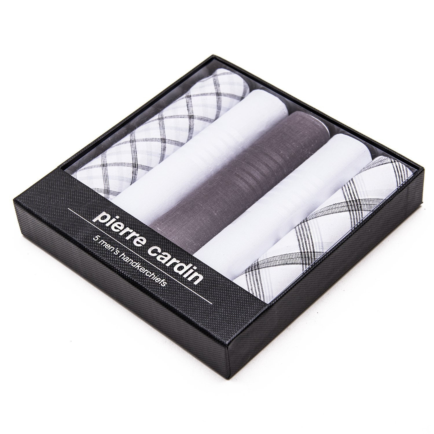 100% Pure Cotton Pierre Cardin Designer Fashion Handkerchiefs for Men-5 Pack Gift Sets in Solid Colors and Patterns 