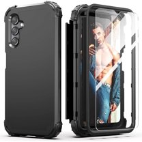 Galaxy A14 5G Phone Case, Hybrid 3 in 1 Shockproof Heavy Duty Protection, Black, Tempered Glass Screen Protector Included