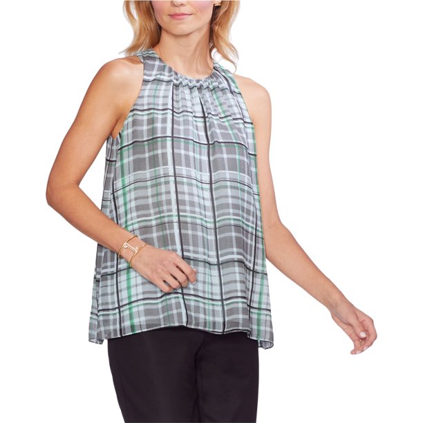Blusa sin mangas a cuadros Vince Camuto mujer verde mediano