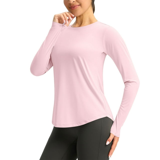 Besolor Hauts d'Entraînement pour Femmes à Manches Longues Légers UPF50+ Protection Solaire UV Course Randonnée Chandails Athlétiques de Gym