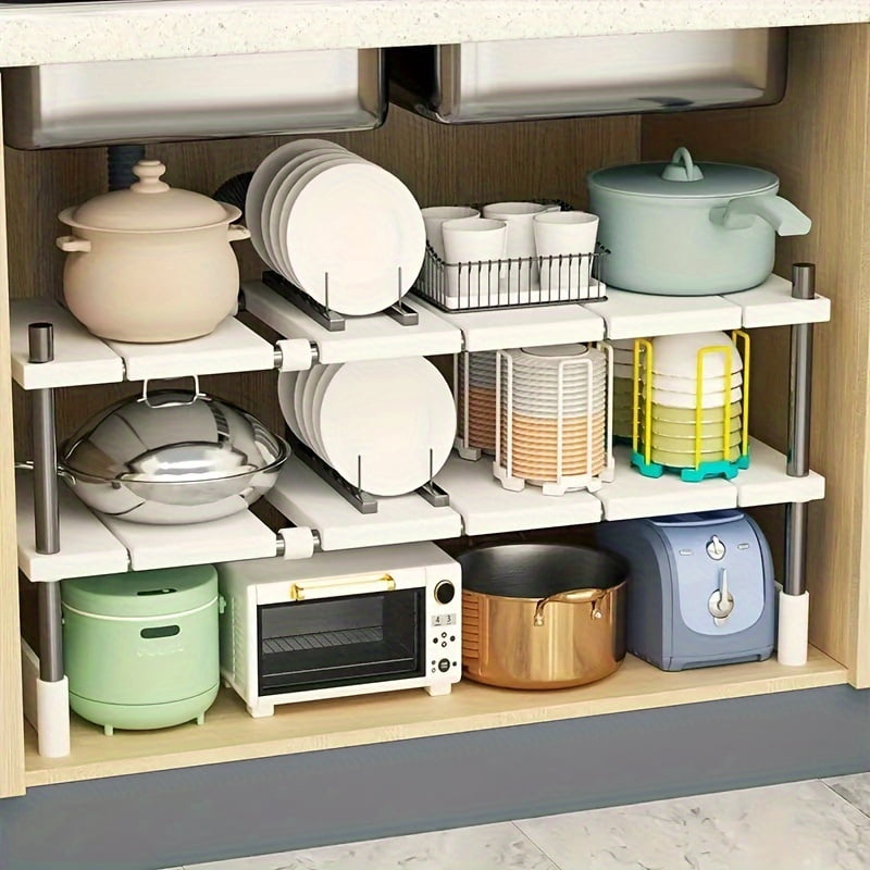 Under Sink Storage Rack, Expandable Kitchen & Bathroom Cabinet Organizer - Durable Space-Saving Multi-Layer Pot Holder