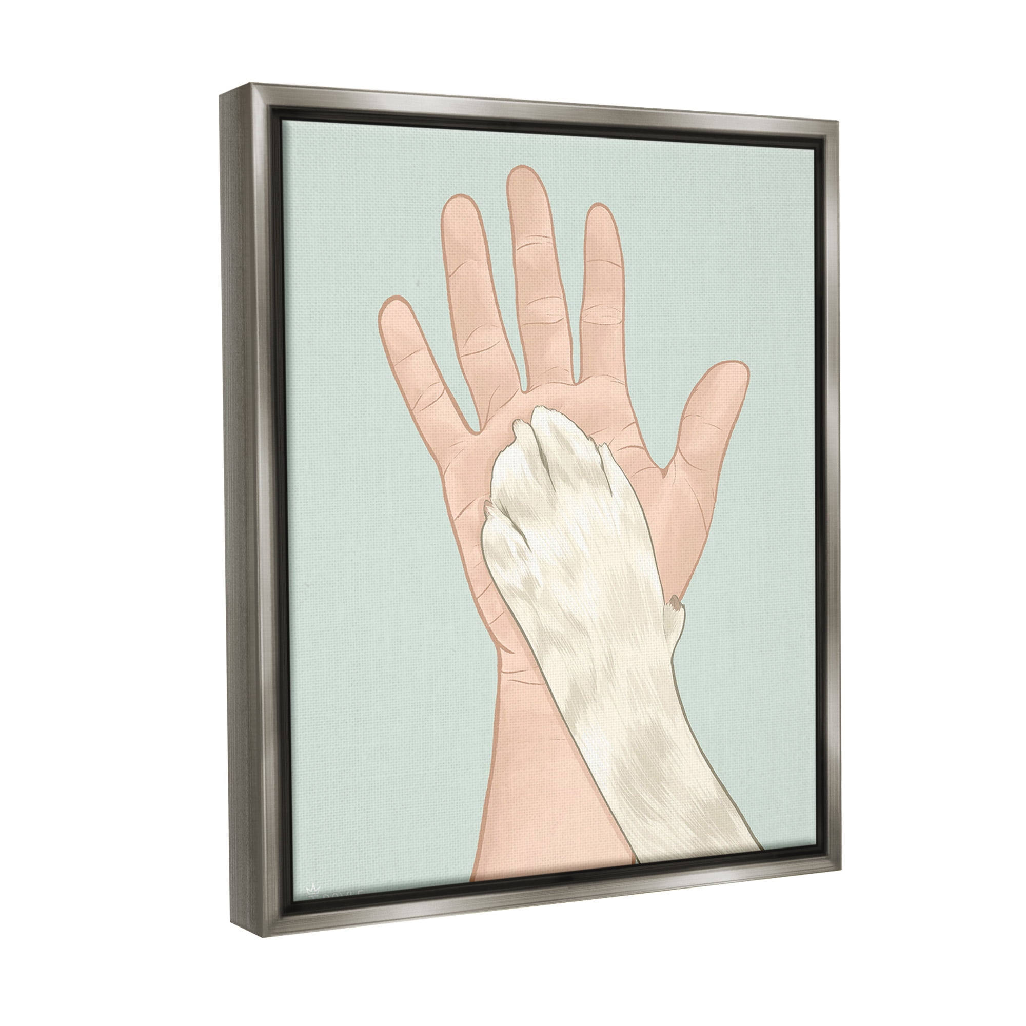 Stupell Industries Cat Paw High Five Animals & Insects Painting Gray Floater Framed Canvas Art Print Wall Art, 25 x 31