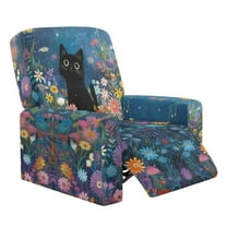 HELLHERO Cat Flower Print Recliner Chair Covers Lazyboy Cover for Recliner Chair with Foot Rest Single-Seater Couch Cover for Reclining Sofa, Blue