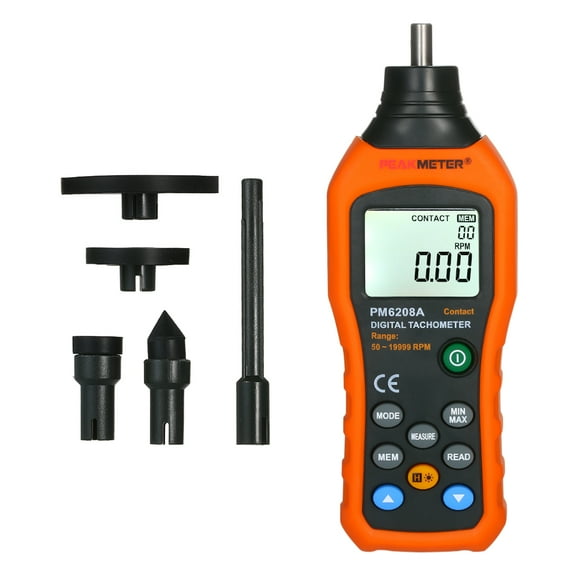PEAKMETER Digital Tachometer Handheld Motor Tachometer LCD Speedometer Tach RPM Meter -type Digital Tachometer Wide Measuring Rang 5019999rpm