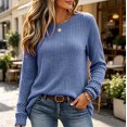 thumbnail image 2 of VISALY Ribbed Long Sleeve Sweater Shirts Lightweight Crewneck Pullover Sweater Cute Fall Business Dressy Casual Work Tunic Tops Cozy Knit Pullover Blouses Fall Outfits Trendy Boho Clothing Blue Xl, 2 of 9