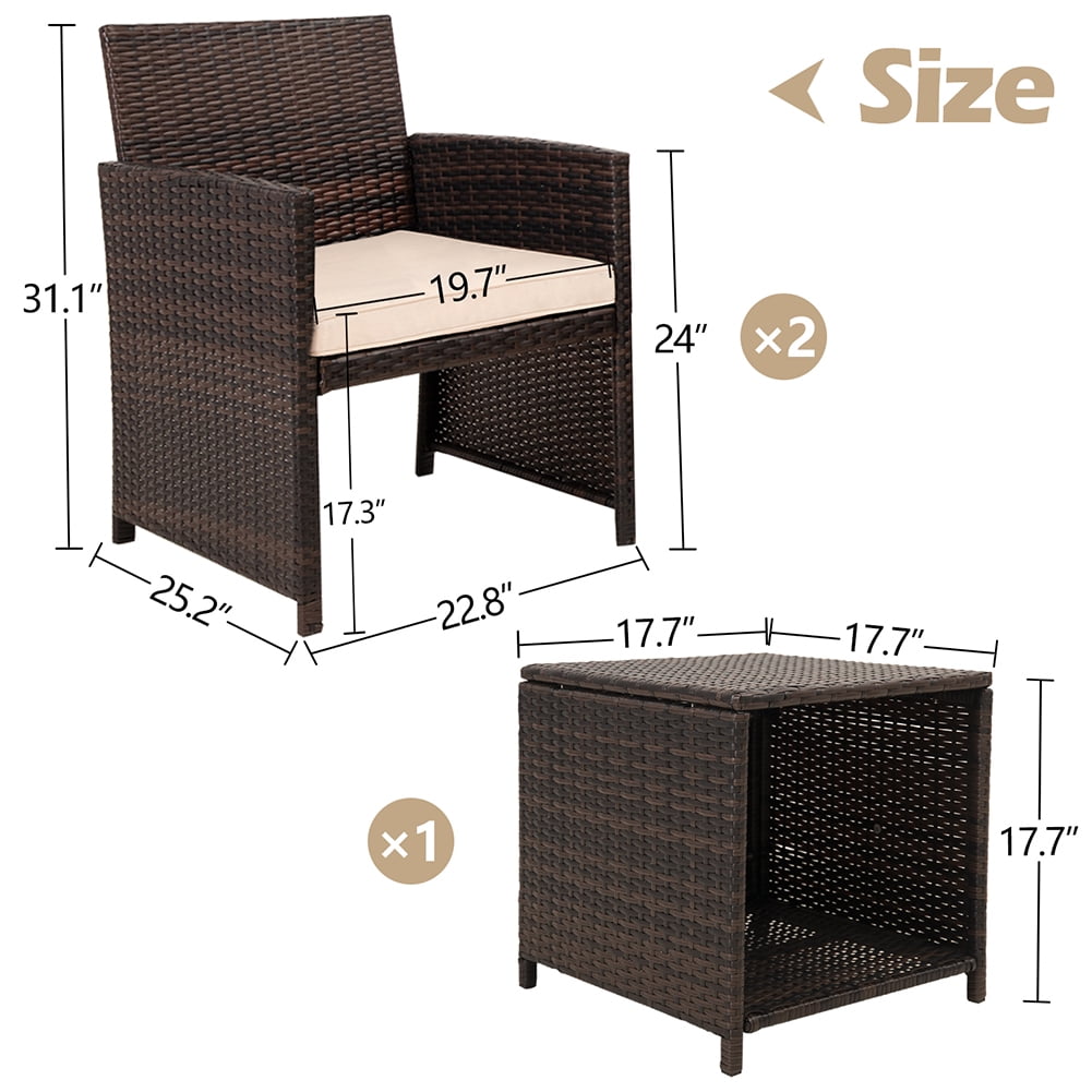 Kadyn 3 Pieces Outdoor Patio Wicker Furniture Sets, PE Rattan Chair Patio Conversation Sets with 2 Soft Cushions Single chairs and Coffee table, Rattan Conversation Set for Balcony, Khaki Kadyn 3 Pieces Outdoor Patio Wicker Furniture Sets, PE Rattan Chair Patio Conversation Sets with 2 Soft Cushions Single chairs and Coffee table, Rattan Conversation Set for Balcony, Khaki