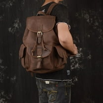 Backpack Crazy Horse Leather Outdoor Travel Men's Backpack,Light Brown