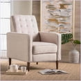 thumbnail image 7 of Recliners, Mid-Century Modern Pushback Fabric Recliner with Thicker Seat Cushion, Espresso Birch Legs | Wheat Color | Compact Size, 7 of 7