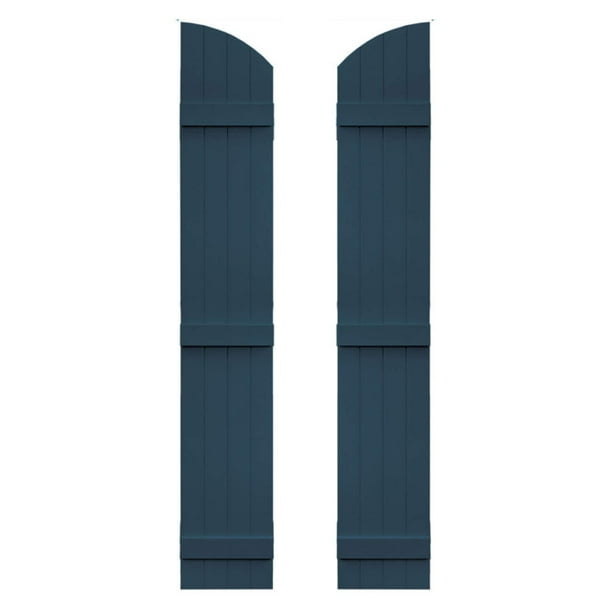 Builders Edge 14W in. Closed BoardNBatten Arch Top Vinyl Shutters
