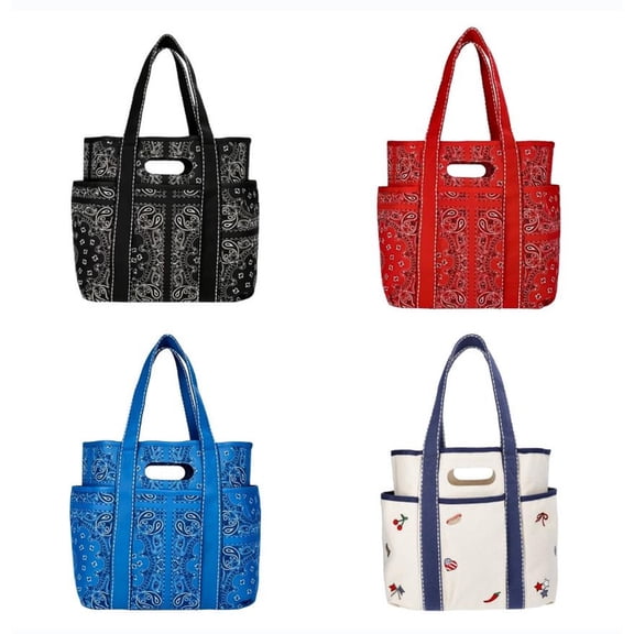 Women's Americana Cut Out Tote Bag,Red Bandana Print Shoulder Tote Bag with Multiple Pockets,Large Capacity Casual Handbag for Daily Use