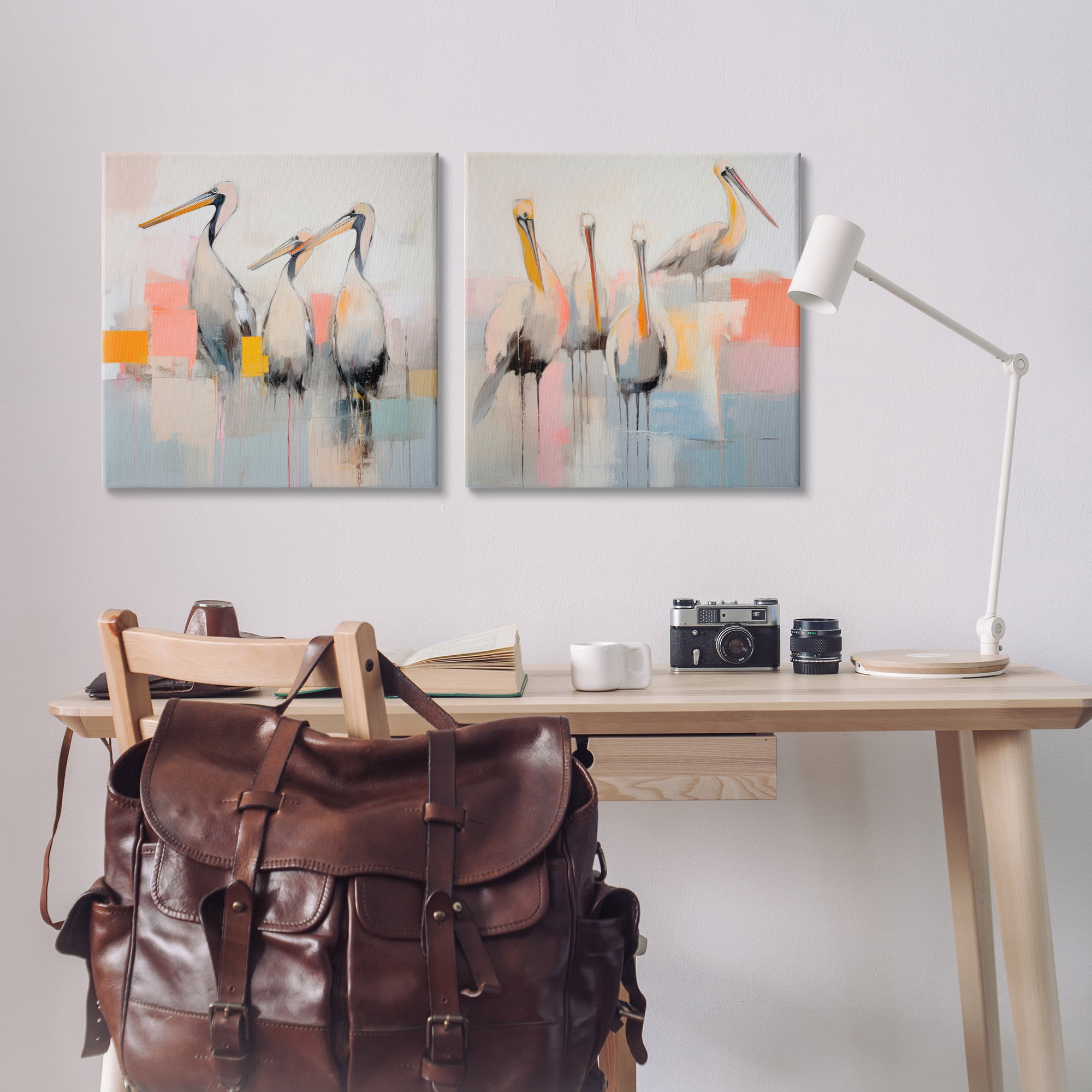 Stupell Industries Abstract Pelican Bird Animals Painting Wrapped Canvas Art Print Wall Art, 24 x 24, Set of 2