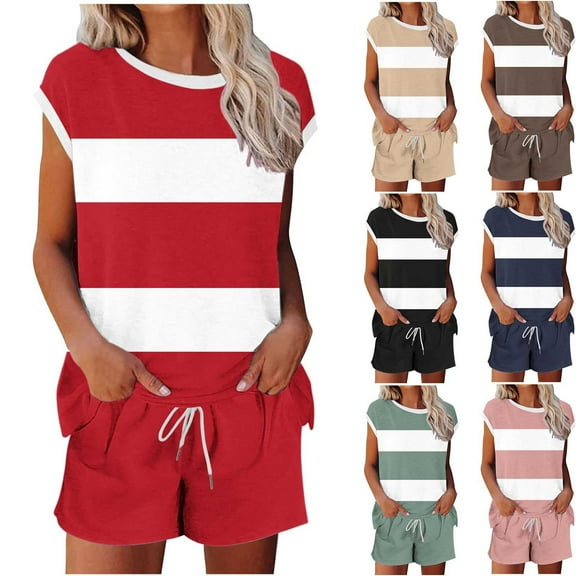 Weiqiqre Pajamas for Women Short Sleeve Top With Capri Pants 2 piece sets for Women Summer Pajamas Lounge Set