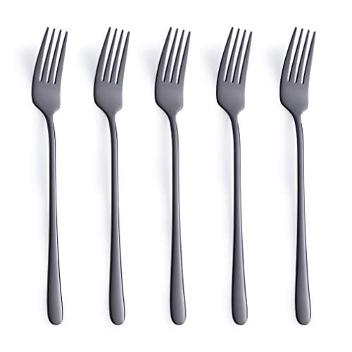 Black Dinner Fork Set 5 Piece 18/10 Stainless Steel Korean Tableware Mirror Finish Dishwasher Safe 8.43 Inches 