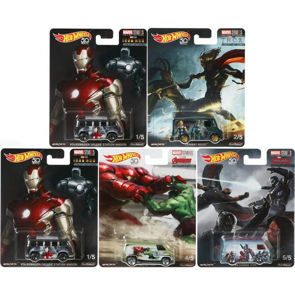 Hot Wheels 2018 Pop Culture Marvel Studios Series Premium Adult Collectible Diecast Vehicles, Set of 5