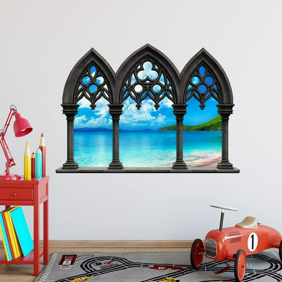 VWAQ - Castle Window Decals for Walls Tropical Beach Window Wall Art Decals - NWC19