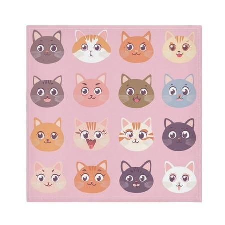 

Satin Napkin Square 20 Inches Soft Smooth Decorative Napkins for Party Wedding Banquet and Dinner Cute Cat Face Pattern