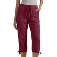 thumbnail image 2 of Nestiefly Cotton Linen Capri Pants for Women Petite Summer Pedal Capris 2026 Elastic High Waist Wide Leg Crop Trouser with Pockets Wine XL, 2 of 7