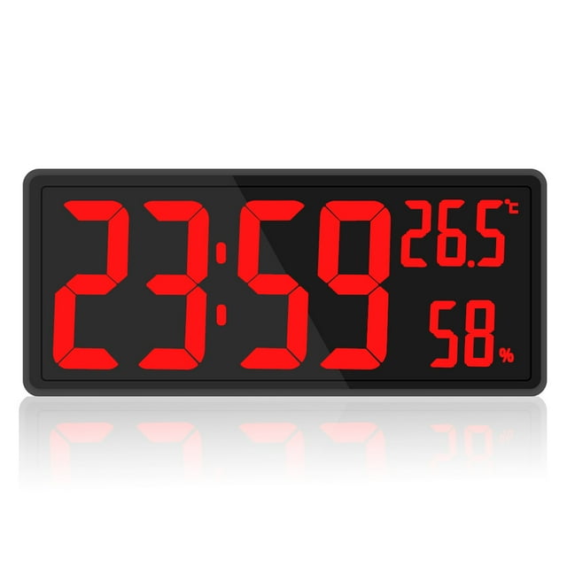 Reloj digital con pantalla grande, reloj de pared digital grande con temperatura y humedad, reloj de pared digital con números LED para dormitorio, oficina, lectura clara para personas mayores