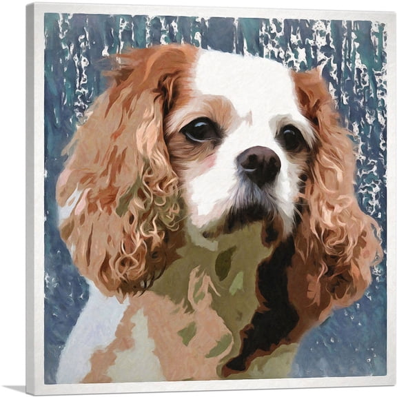 ARTCANVAS Cavalier King Charles Spaniel Dog Breed Blue Canvas Art Print - Size: 18" x 18" (0.75" Deep)