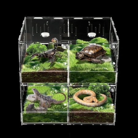 Acrylic 4 Grids Reptile Cage Large Tank Cage Enclosure Box Tarantula Insects