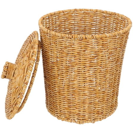 BESTOYARD Seagrass Waste Basket With Lid Woven Basket Light Yellow Rattan Imitation Plastic 1Set