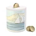 thumbnail image 3 of Vintage Boat Piggy Bank, Doodle Style Sailing Freedom Concept with Ocean Waves Boat and Clouds, Ceramic Coin Bank Money Box for Cash Saving, 3.6" X 3.2", Pale Blue Cream, by Ambesonne, 3 of 4