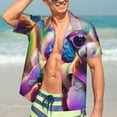 thumbnail image 5 of KLL Men's Hawaiian Shirt Short Sleeve Button Down Beach Shirts-Rainbow Poodle Urban Street, 5 of 5