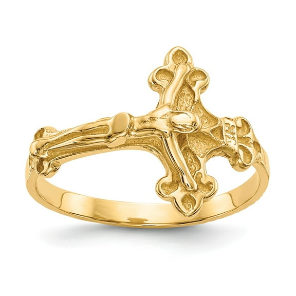 14K Yellow Gold Ring Band Themed Crucifix