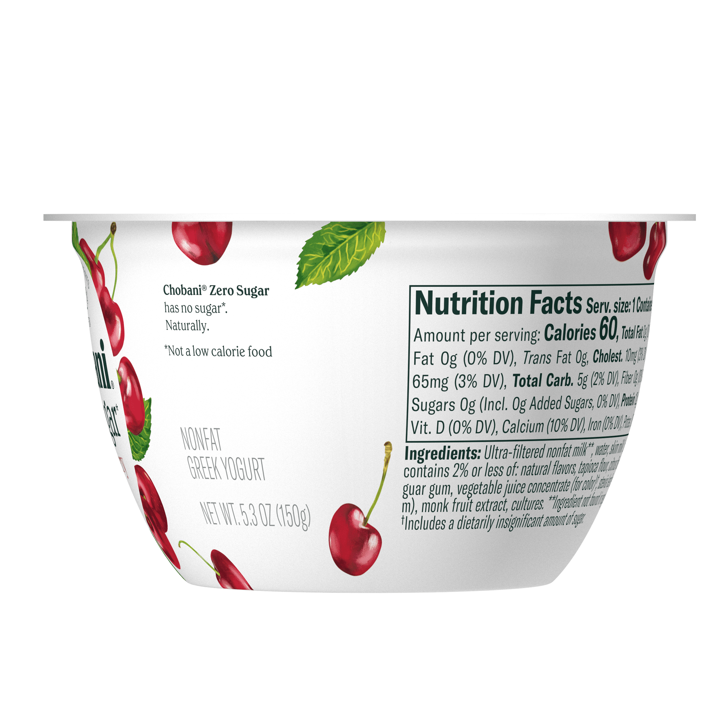 Chobani Zero Sugar Non-Fat Greek Yogurt Black Cherry 5.3 oz Cup