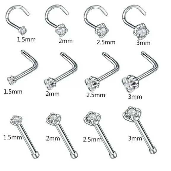 K-KED 20pcs/lot Clear CZ Zirconia Screw Nose Stud Nostril Ring Body Piercing Jewelry-3mm-Screw