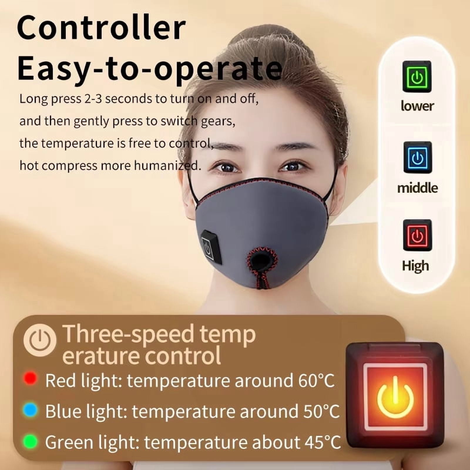 Heated Nose & Face Massager – Red Light Warming Mask, Built-in Battery, 3 Heat Levels, Auto-Off Timer, Washable, USB Rechargeable, Portable Sinus Comfort