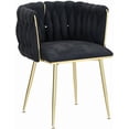 thumbnail image 5 of Ywen Woven Dining Chairs Set of 2, Velvet Upholstered Dining Chairs with Gold Metal Legs, Modern Accent Chairs for Living Room, Dining Room, Kitchen (Black), 5 of 9