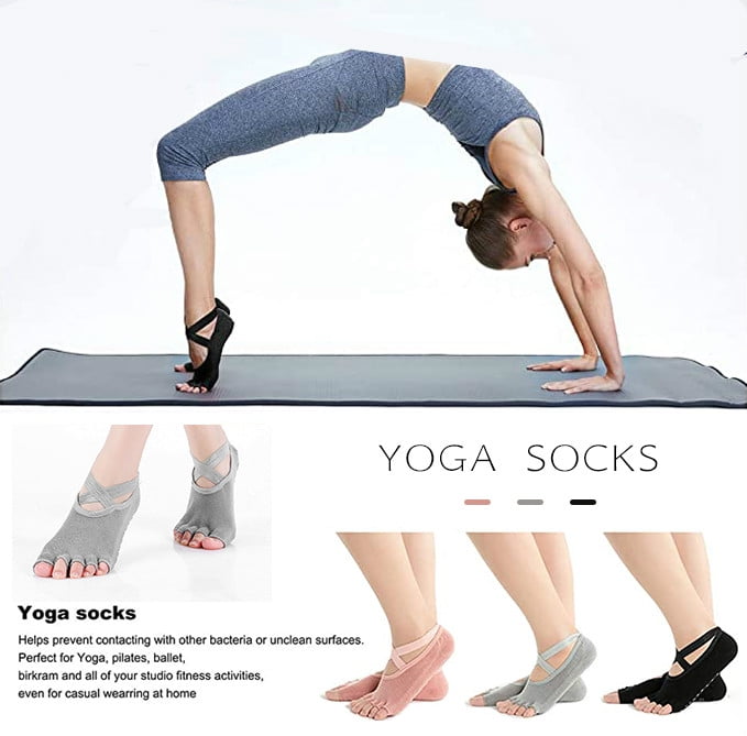 Women's Yoga Half Toe Grip Non-Slip for Ballet Yoga Pilates Barre Toe Socks 