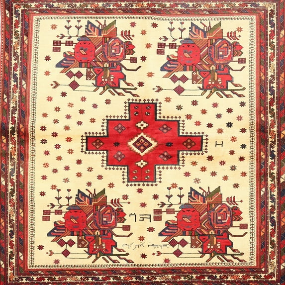 Ahgly Company Machine Washable Indoor Square Traditional Sun Yellow Area Rugs, 7' Square