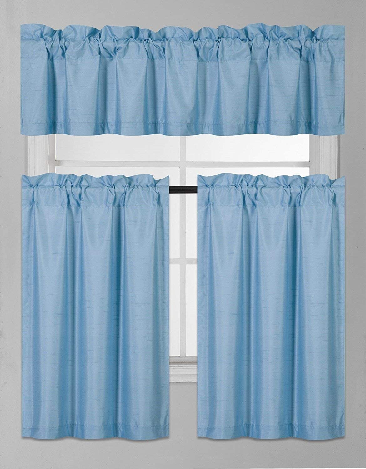 Solid 3Piece Room Darkening Kitchen Window Curtain Tiers and Valance